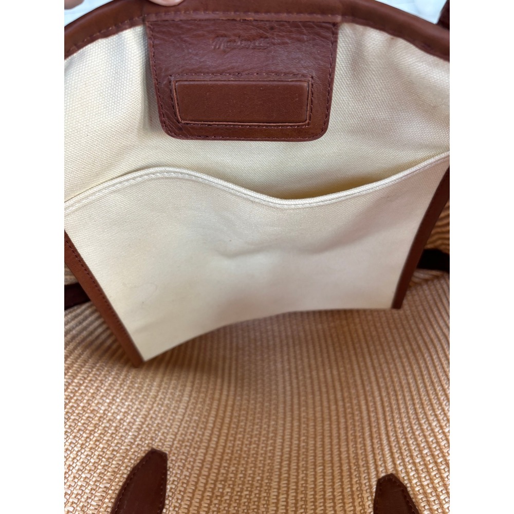 Madewell Woven Straw Transport Tote Leather Trim Brown Tan NF319 NWT - Picture 5 of 11